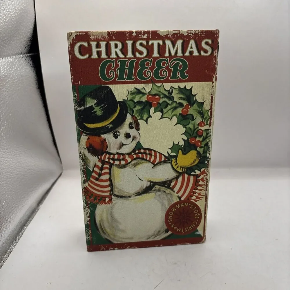 Christmas Cheer Keepsake Storage Book Stash Box Vintage Style Snowman